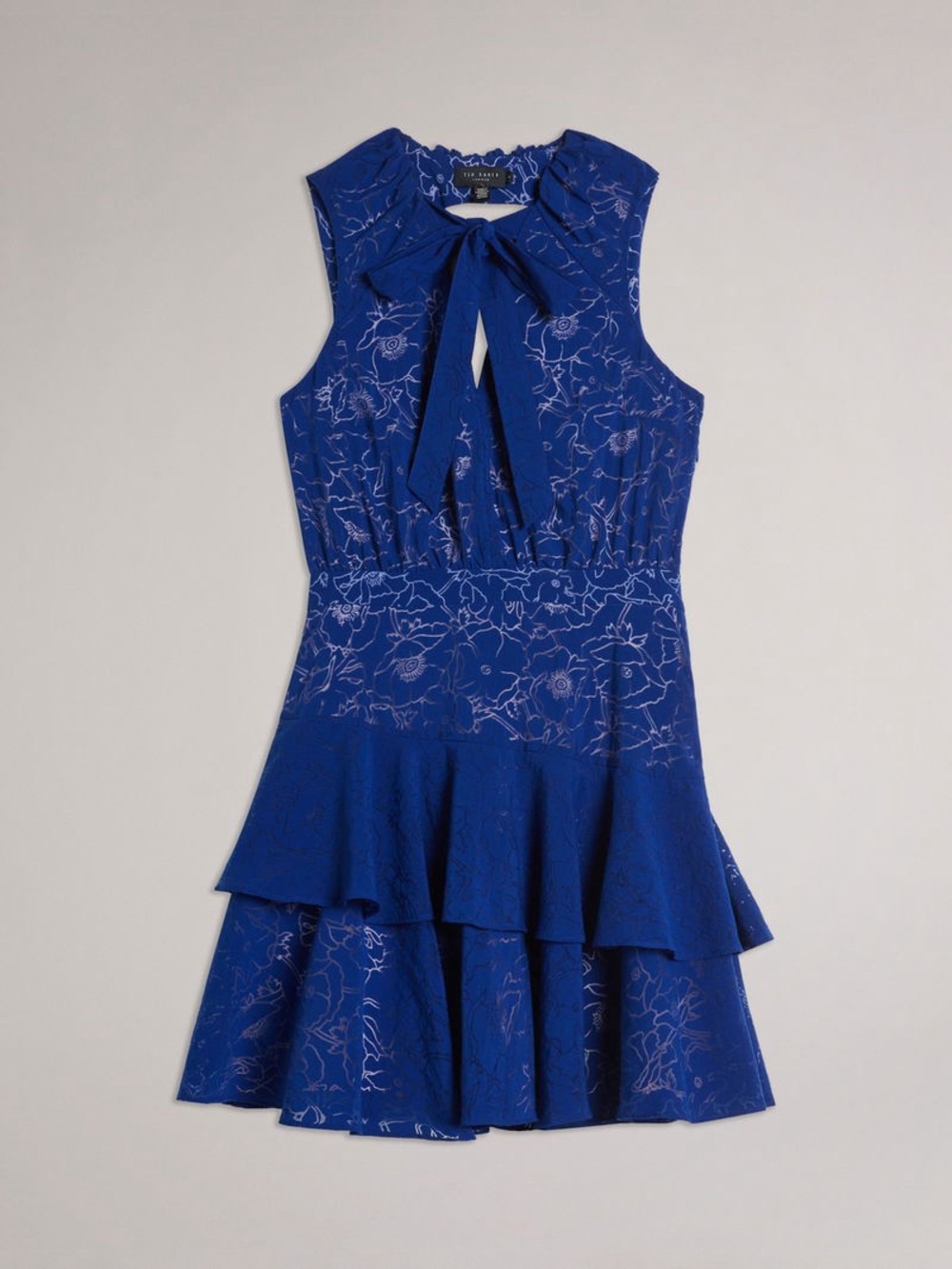 TED BAKER Timmia Asymmetric Tiered Mini Dress. Cobalt blue. Size XL - Picture 4 of 11